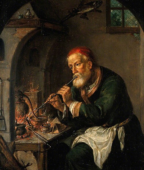 An Alchemist Blowing on a Fire to Heat a Still (?), , Christian Wilhelm Ernst Dietri
