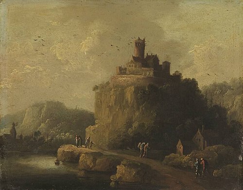 Landschaft mit einem Schloss auf einem Felskegel, 1770, Christian Wilhelm Ernst Dietri