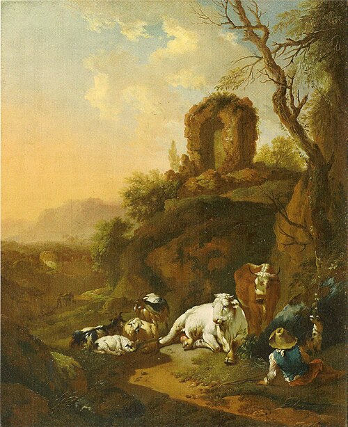 Bukolische Landschaft mit Ruine, 1744, Christian Wilhelm Ernst Dietri