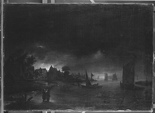 Stadt am Ufer im Mondschein, 1743, Christian Wilhelm Ernst Dietri