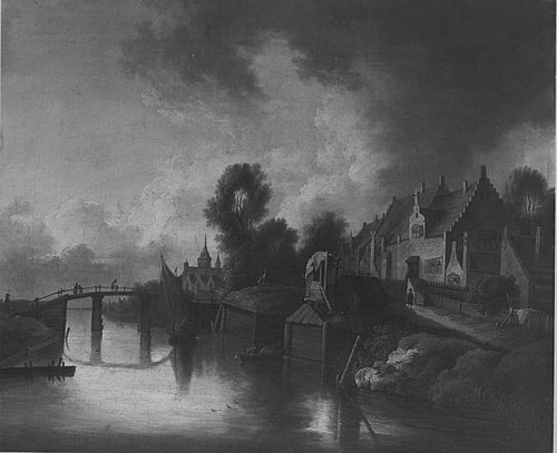 Ortschaft an einem Fluss, 1743, Christian Wilhelm Ernst Dietri