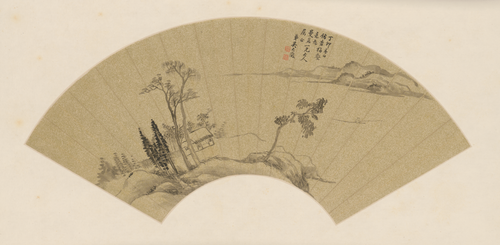 吴大澂仿查士标山水图扇面, , Wu Dacheng