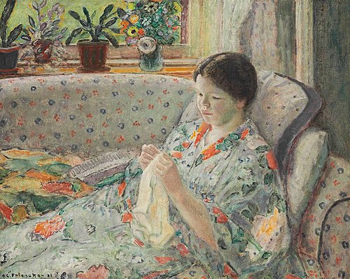 Girl Sewing (The Chinese Robe), 1931, Frederick Carl Frieseke