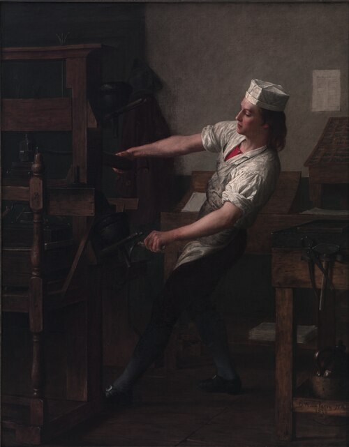 Young Franklin at the Press, 1876, Enoch Wood Perry