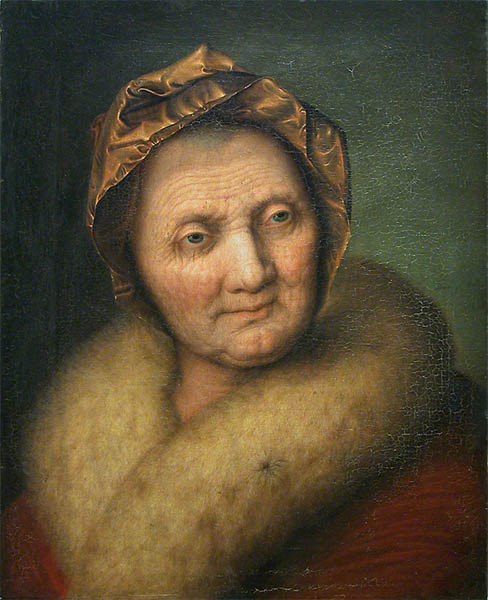 Tête de vieille femme au bonnet et au col de fourrure, 1740, Balthasar Denner