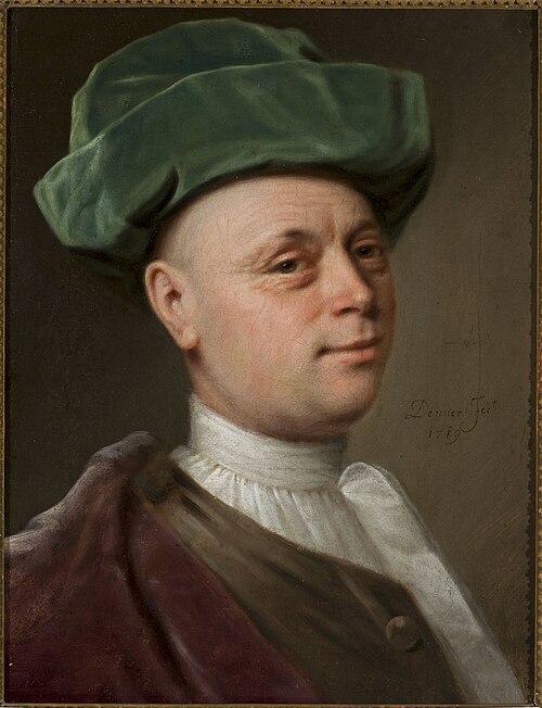 Portrait d'un homme au chapeau vert., 1719, Balthasar Denner