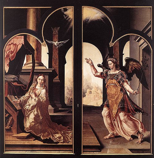 Drapers' altarpiece: outside doors with the Annunciation, 1546, Maarten van Heemskerck