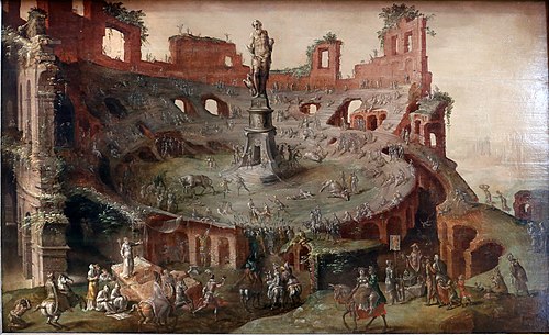 Course de taureau à l'antique dans le colisée en ruines, 1552, Maarten van Heemskerck