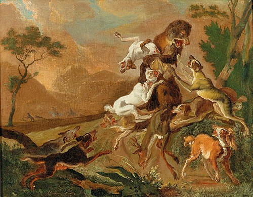 Hounds attacking a Bear, 1656, Abraham Hondius