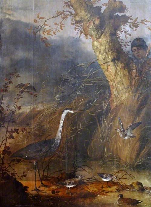 Man Watching Waterfowl from behind a Tree, 1685, Abraham Hondius