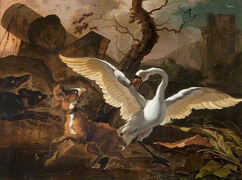 A Swan Enraged by Dogs, , Abraham Hondius