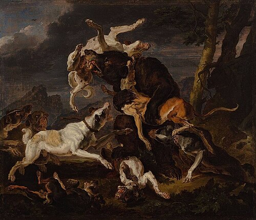 Bear hunting, 1672, Abraham Hondius