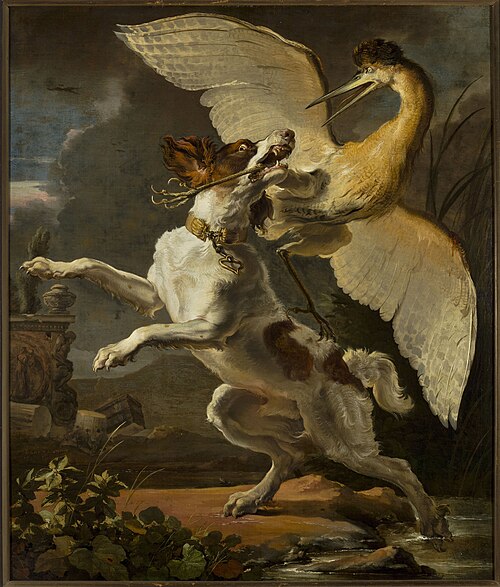 Le combat entre un chien et un héron, 1667, Abraham Hondius