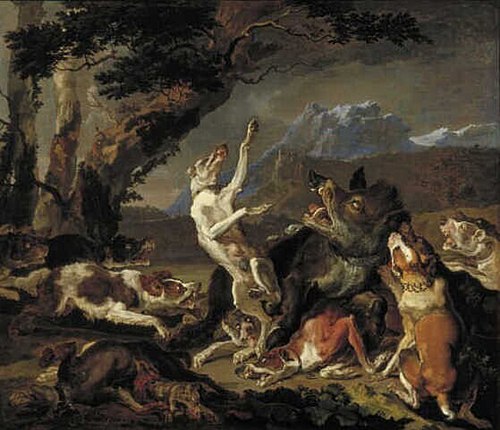 Wild Boar Hunting, 1672, Abraham Hondius