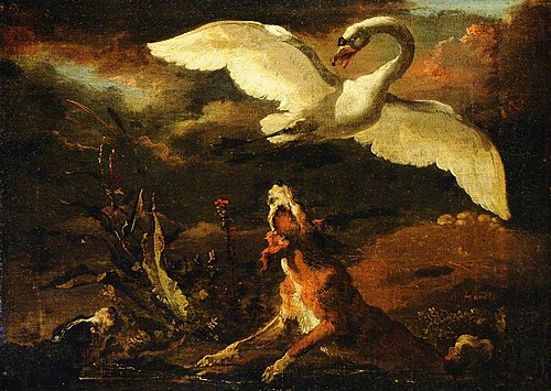 Hounds putting up a Swan, 1682, Abraham Hondius