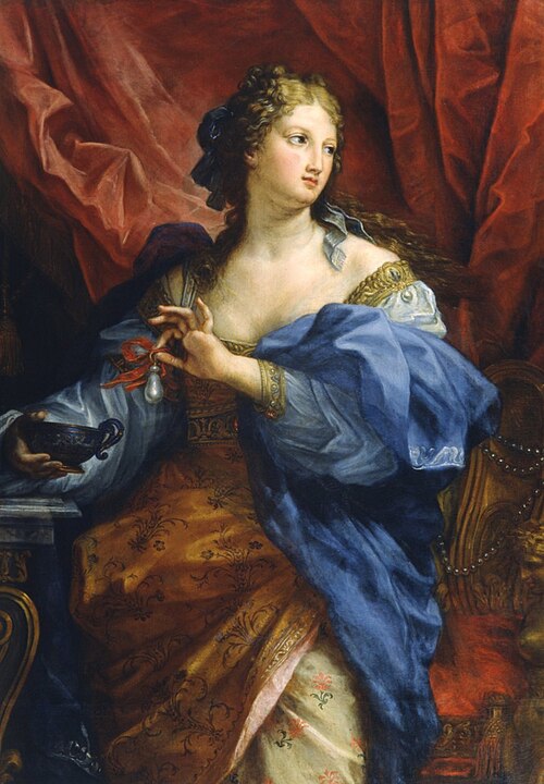 Cleopatra dissolving a pearl in a cup of wine, 1693, Carlo Maratta