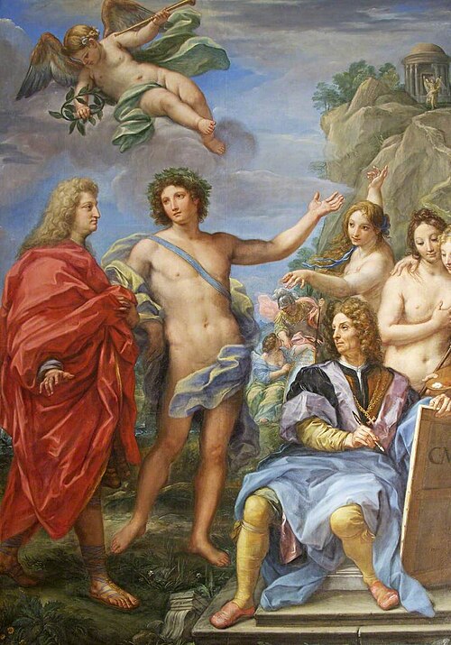 Marchese Niccolò Maria Pallavicini (1650-1714) guided to the Temple of Virtù by Apollo with a Self-p, 1705, Carlo Maratta