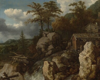 Waterfall with Log Cabins, 1667, Allaert van Everdingen