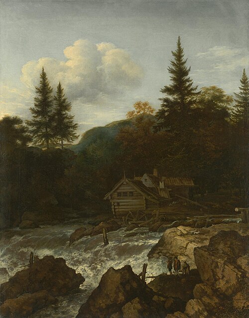 Scandinavian waterfall with a mill, 1650, Allaert van Everdingen