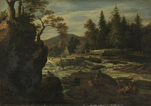 Landscape with waterfall, 1650, Allaert van Everdingen