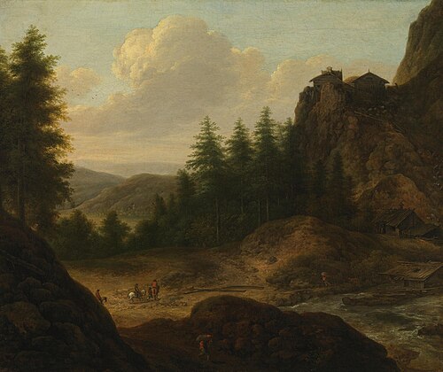 Mountain landscape with riders, 1700, Allaert van Everdingen