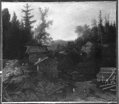 Gebirgslandschaft mit Sägemühle, 1648, Allaert van Everdingen