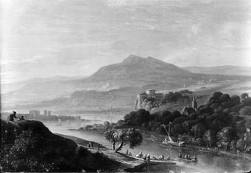 Flusslandschaft mit Bergen im Hintergrund, 1674, Herman Saftleven II