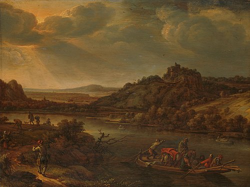 River view with ferry, 1655, Herman Saftleven II