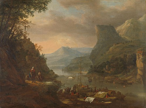 River view in a mountainous region, 1670, Herman Saftleven II