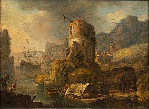Rivierlandschap met ronde toren, 1668, Herman Saftleven II