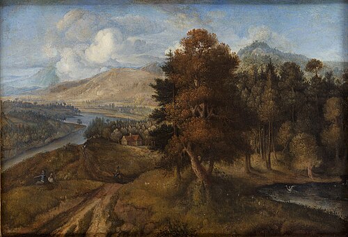 Waldige Landschaft mit Fluß und Bergen, , Herman Saftleven II