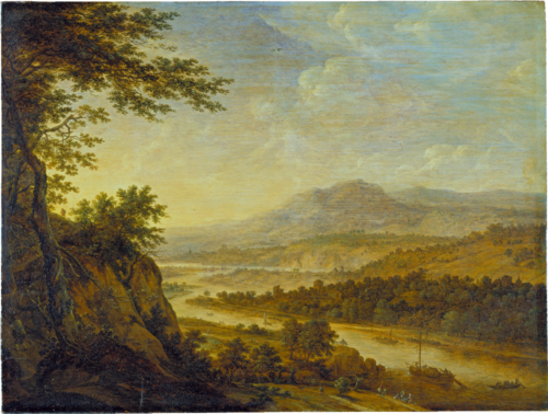 River Landscape with Rise of Cliffs, 1650, Herman Saftleven II