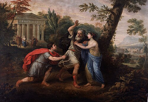 Oedipus, Accompanied by his Daughter Antigone, Cursing his Son Polynices, 1796, Ernest Joseph Bailly