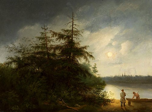 Paysage nocturne avec pêcheurs., 1821, Fiodor Alekseïev
