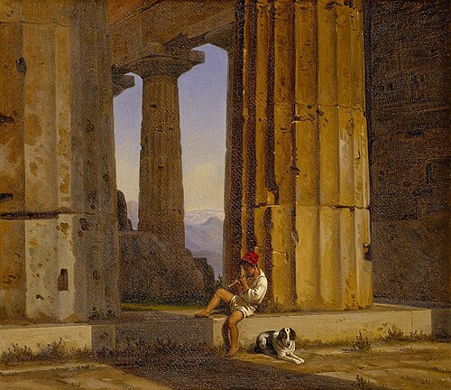View of the Temple of Poseidon at Paestum., 1839, Constantin Hansen