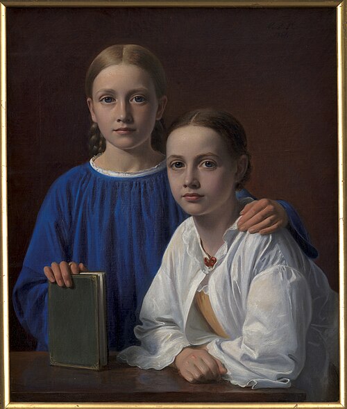 Meta Magdalene Hammerich and the Artist's Daughter Kristiane Konstantin Hansen, 1861, Constantin Hansen