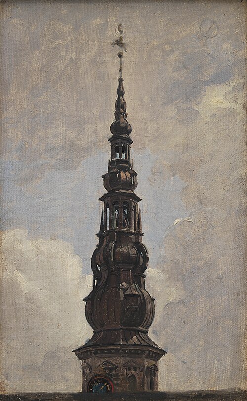 Trompetertårnets spir. Kronborg. Studie, 1834, Constantin Hansen