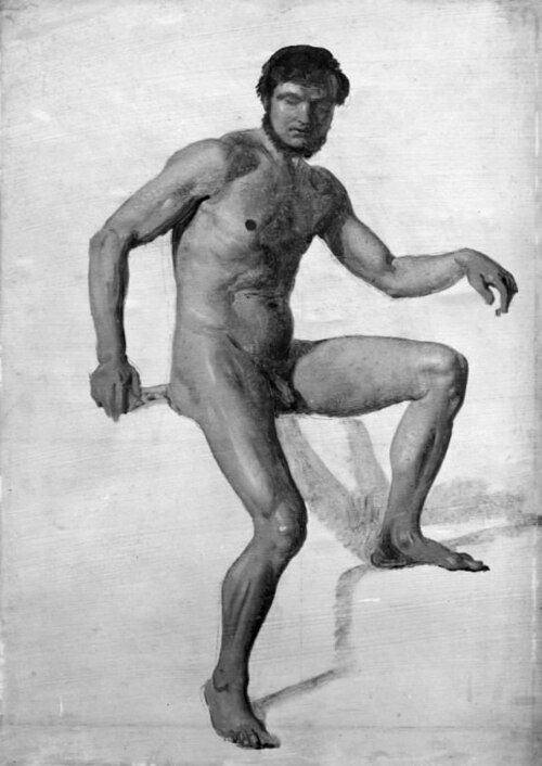 Siddende nøgen mandlig model, 1849, Constantin Hansen