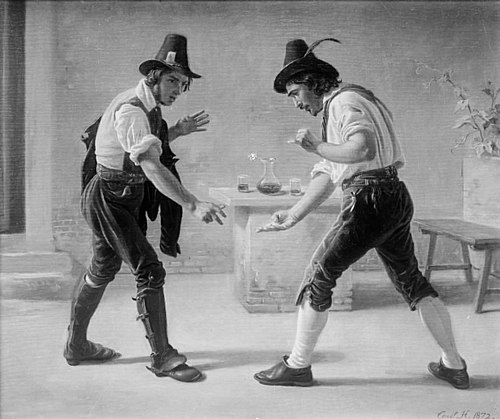 Two Romans Playing Morra outside an Osteria, 1872, Constantin Hansen