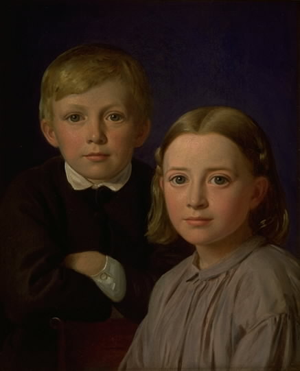 Jens Simmelkær Asmussen og Katrine Asmussen som børn, 1867, Constantin Hansen