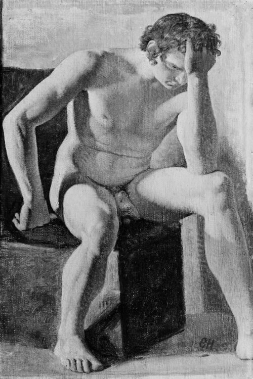 Siddende mandlig model, 1849, Constantin Hansen
