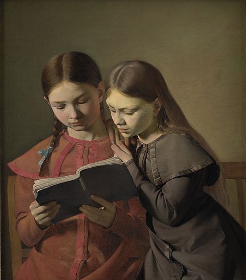 The Artist's Sisters Signe and Henriette Reading a Book, 1826, Constantin Hansen