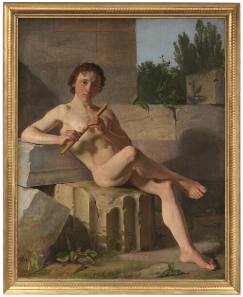 Male Model Playing Flute, 1826, Constantin Hansen