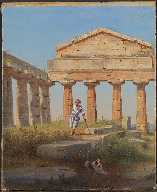 Shepherd boy in the temple, Paestum, 1854, Constantin Hansen