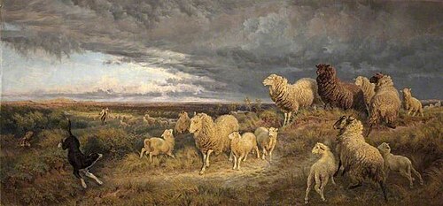 Approaching Thunderstorm, Flocks Driven Home, Picardy, France, 1869, Henry William Banks Davis