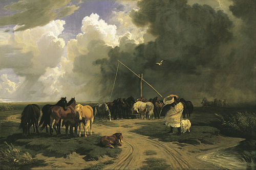 Horses in a Rainstorm, 1862, Károly Lotz