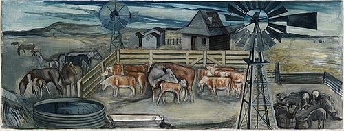 Afternoon on a Texas Ranch (mural Study, Lampassas, Texas Post Office), 1939, Ethel Edwards