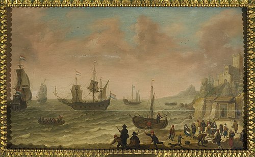 Vente de poisson dans le port., 1650, Abraham Willaerts
