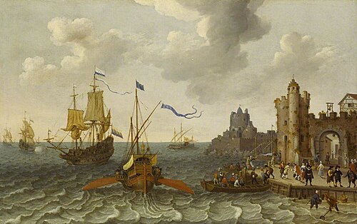 A French Galley and Dutch Men-of-War off a Port, 1700, Abraham Willaerts