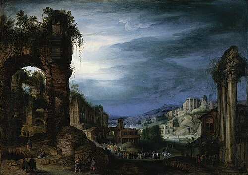 Landscape with Roman Ruins and a Procession, 1605, Paul Bril